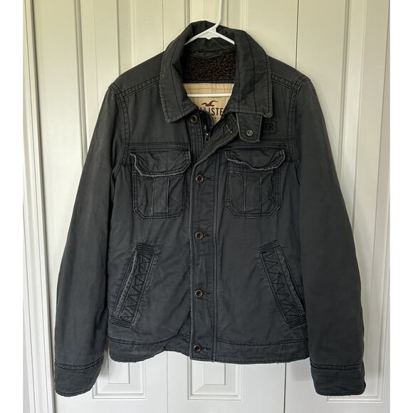 Y2K Hollister Men’s Carpinteria Dark Gray Winter Jacket Coat Size S Sherpa Lined - Picture 1 of 7